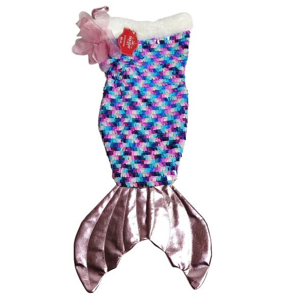 Holiday Time Double Sided Mermaid Tail 21 inch Stocking With Bowknot - Picture 3 of 5